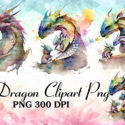 mom and baby dragon watercolor clipart