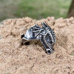 Silver Dragon head ring, Size 5,5 - 8,5 US, Made to Order