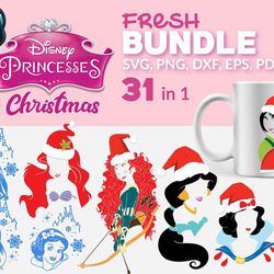 31 disney princess bundle svg, christmas svg, disney princess