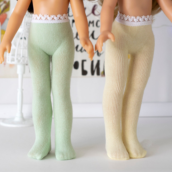13-inch Paola Reina dolls in light green and yellow tights