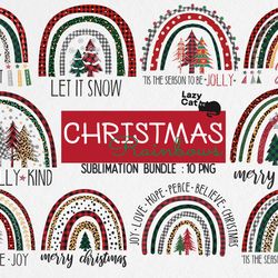 10 designs christmas rainbow png bundle, christmas sublimation