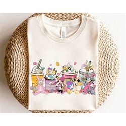 cute mickey mouse & friends happy easter day coffee tea t-shirt, disney latte drink cup tee, bunny egg epcot shirt, disn
