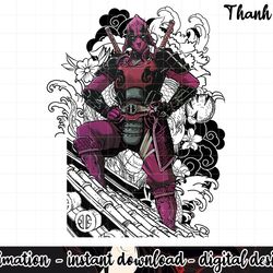 marvel deadpool samurai dragon floral graphic png, sublimation