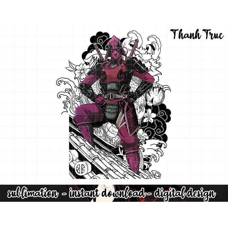 Marvel Deadpool Samurai Dragon Floral Graphic png, sublimation .jpg