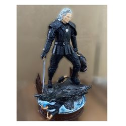 Witcher 3D printed hand painted custom statue, Geralt of Rivia model Geralt of Rivia figure handpaint high detail
