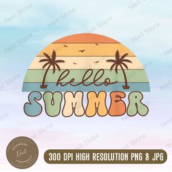 hello summer png, retro vintage summer png, summer t shirt design, beach png, summer vibes png, png for sublimation