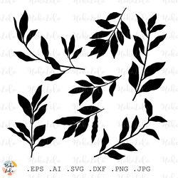 bay leaves svg, laurel svg, laurel silhouette, bay leaves silhouette, laurel cricut, stencil template, clipart png