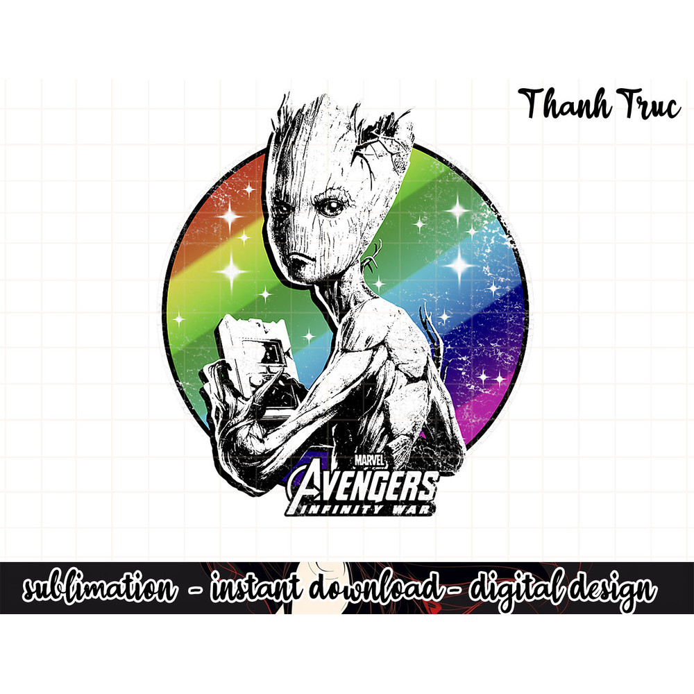 Marvel Infinity War Teenage Groot Retro Rainbow png, sublimation .jpg