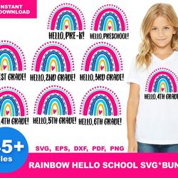 45 rainbow hello schol bundle svg, rainbow hello school svg