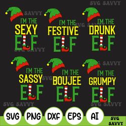 elf matching family svg, funny matching family christmas svg, i'm the cheerful, i'm the sassy, i'm the festive, i'm the