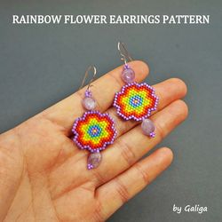 rainbow flower beaded earrings pattern colorful seed bead accessory brick stitch beading floral pendant hair pin