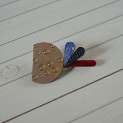 Wooden brooch Geometry flower Handmade