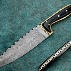 hand made stunning damascus steel full tang kitchen knife