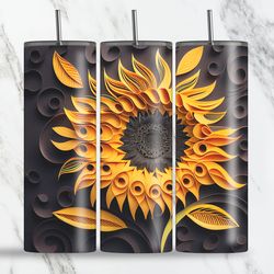 seamless 3d sunflower tumbler wrap png, spring flowers digital file, 3d floral tumbler png, flower tumbler wrap png, tum