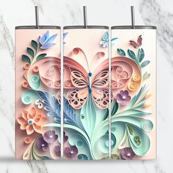 3d colorful floral butterfly tumbler wraps for 20 oz sublimation tumbler design, butterfly tumbler png wrap, seamless tu