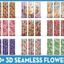 files 3d colorful floral tumbler wrap png bundle, 20 oz skinny tumbler sublimation design, straight and tapered tumbler