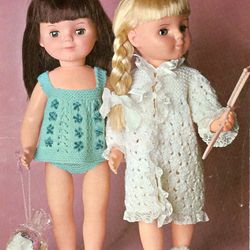 Doll clothes knitting patterns - Three sizes to fit 14 to 18 inch dolls - Vintage pattern PDF Instant download