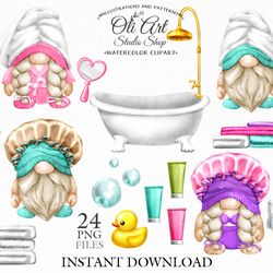 Gnomes in the bathroom. Spa day. Hand Drawn Graphics, Instant Download. Digital Download. OliArtStudioShop