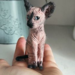 Miniature needle felted sphynx cat