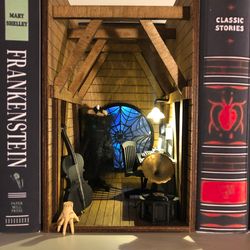 Wednesday diorama Book nook Personalized gift on birthday Gothic decor on shelf Dark academia nevermore with tiny thing