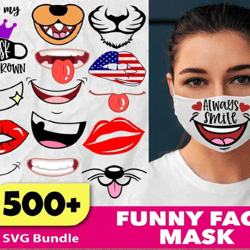 500 files funny face mask svg bundle, mask printable