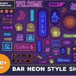 100 files bar neon style sign svg bundle, neon sign svg, beer svg