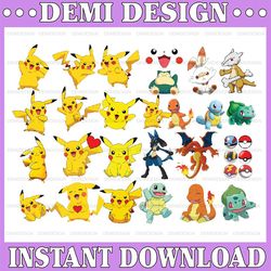 pokemon png file set, pikachu bundle png, pokemon clipart, pikachu png, pokemon layered, pokemon birthday png