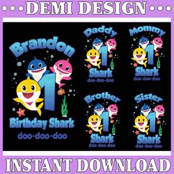 personalized name and age baby shark png, baby shark family birthday png, family matching png, birthday party png digita