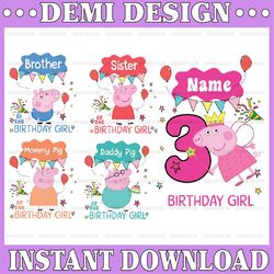 custom peppa pig birthday boy png, birthday party png, custom name and age birthday family matching svg  ,peppa pig fami