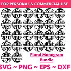 Floral Monogram Alphabet SVG, DXF, PNG Split Monogram Frame Alphabet, Cut File for Cricut, Silhouette, 26 Individual Svg