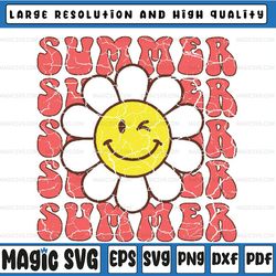 hello summer retro smile daisy sublimation summer svg, hello summer svg png, retro smile daisy sublimation