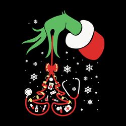 grinch hand holding pine nurse christmas, christmas svg, silhouette svg fies