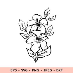 Flower Svg Outline Hibiscus Svg File for Cricut Floral bouquet dxf Line Sublimation for laser cut Tropical Branch Png