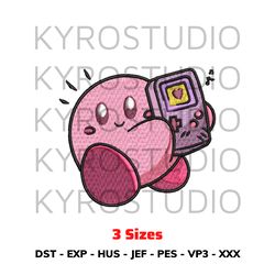 kirby listening music design, anime design, embroidery design file, chibi design, cute design, embroidery design.