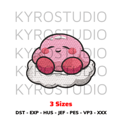 kirby on cloud design, anime design, embroidery design file, chibi design, cute design, embroidery design.