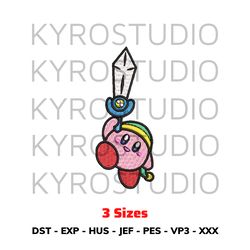 kirby with a sword design, anime design, embroidery design file, chibi design, cute design, embroidery design.