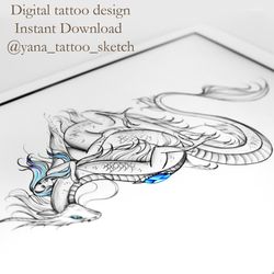 Dragon Tattoo Designs Woman and Dragon Tattoo Ideas Dragon Tattoo Sketch, Instant download JPG, PDF, PNG