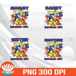custom sonic the hedgehog birthday boy png, sonic birthday party png, custom title birthday family matching birthday png