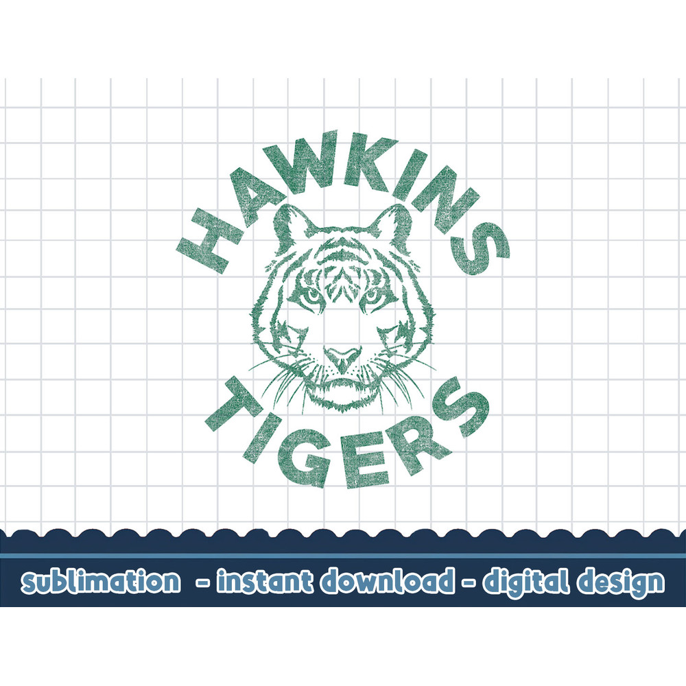 Stranger Things 4 Hawkins Tigers Faded Green Logo png,digital print.jpg