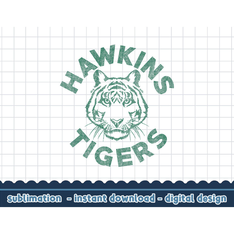 Stranger Things 4 Hawkins Tigers Faded Green Logo png,digital print.jpg
