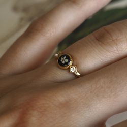 Adjustable ring, Pressed flower resizable ring, Gold stainless steel ring