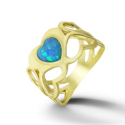 blue opal ring - heart opal - october birthstone - wide ring - simple ring - gold ring - gemstone ring - opal jewelry -