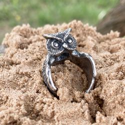 Flying owl ring, Sterling silver jewelry, Size 6 - 11 1/2  US, Made to Order, Owl lover gift, Silver rings, Barn owl