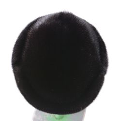 Men's Mink Cap Solid Base Real Mink Fur Black Color Embossed Rigid Shape