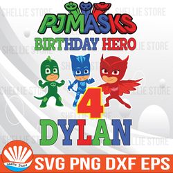 custom pj mask birthday svg, pj masks hero personalized svg, pj mask birthday hero svg, moon light heroes svg