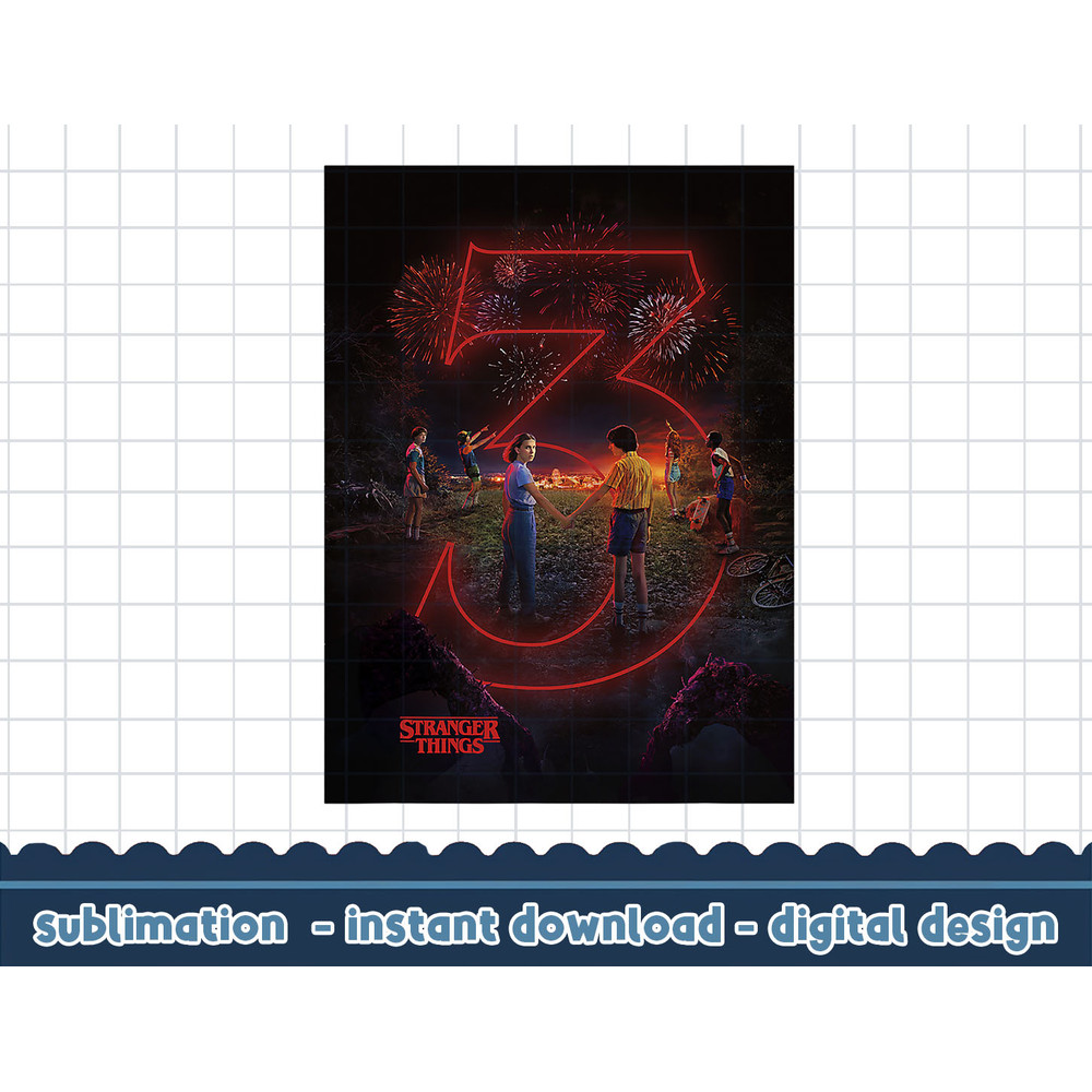 Stranger Things Group Shot Season Three Neon Poster png,digital print.jpg