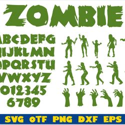 zombie bundle | zombie svg, zombie font svg, zombie hand svg, halloween svg bundle, halloween font zombie png