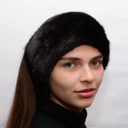 Women's Real Fur Headband in Soft Full Mink One Size and Fleece Lined