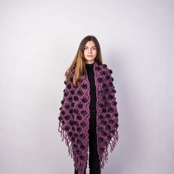 Women's Knitted Cape with Genuine Mink Fur and Knitted Mink Women's Shawl One Size