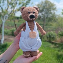 Personalized Stuffed Teddy Bear Toy for Baby Girl Boy Crochet Bear Newborn Nursery Decor Amigurumi Toy Knit Soft Toys